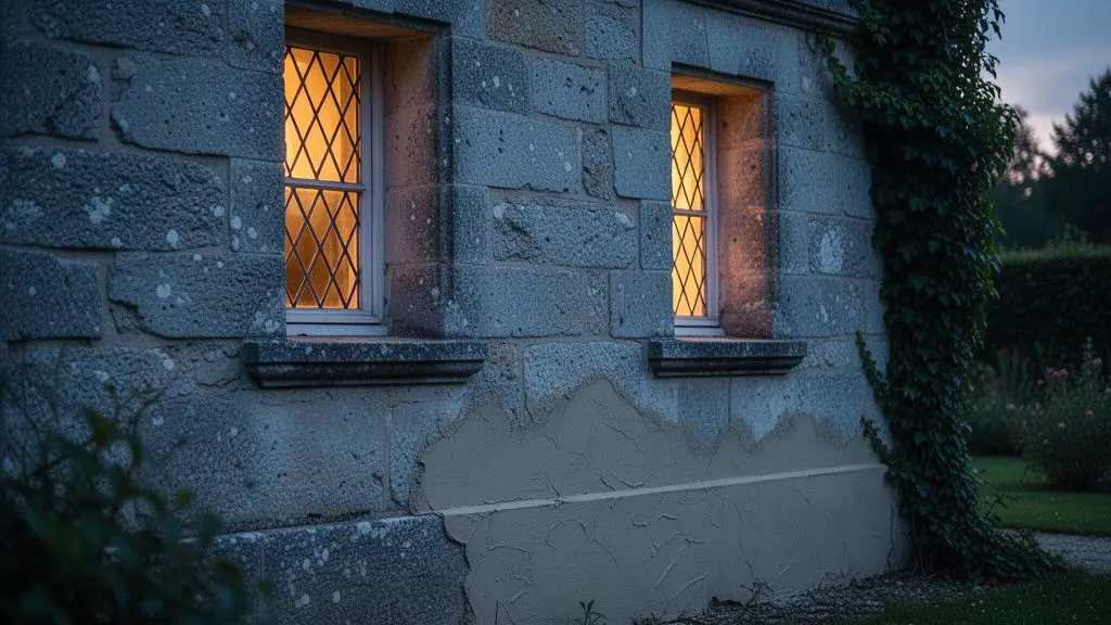 Facade en pierre d'une maison de 1930 en cours de renovation thermique respectueuse de son caractere d'origine